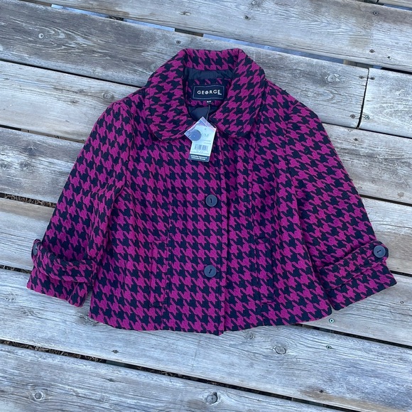 NWT George Houndstooth Button Up Cropped Blazer - Picture 1 of 7